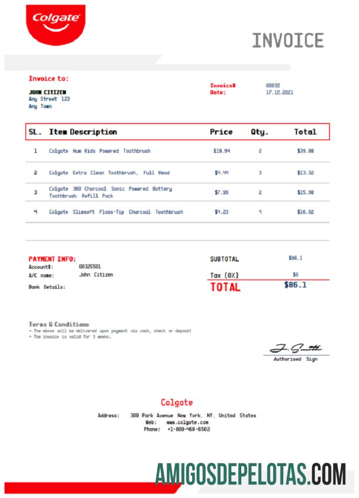realista Modelo de fatura Colgate dos EUA no Word